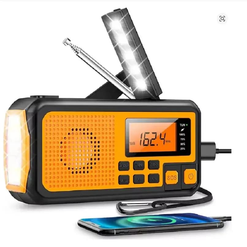 Radio solaire DAB+ FM avec manivelle, batterie externe 5000 mAh, haut-parleur Bluetooth, chargeur de téléphone d'urgence, alarme SOS, lampe torche