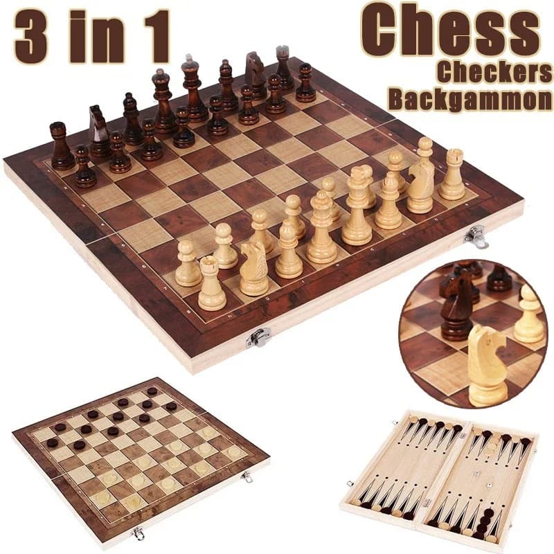 Nouveau Design 3 en 1 jeu d'échecs en bois Backgammon dames jeux de voyage jeu d'échecs échiquiers divertissement cadeau de noël