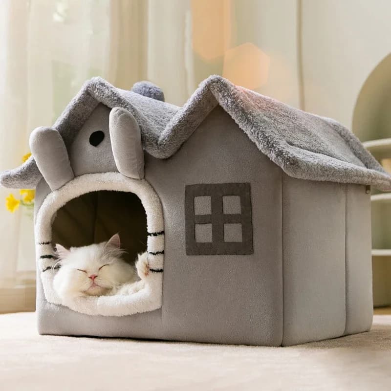 Maison pliable pour chat, lit grotte, Chihuahua, panier pour petits chiens, tapis de lit chaud et doux, niche pour chiot, sommeil profond en hiver