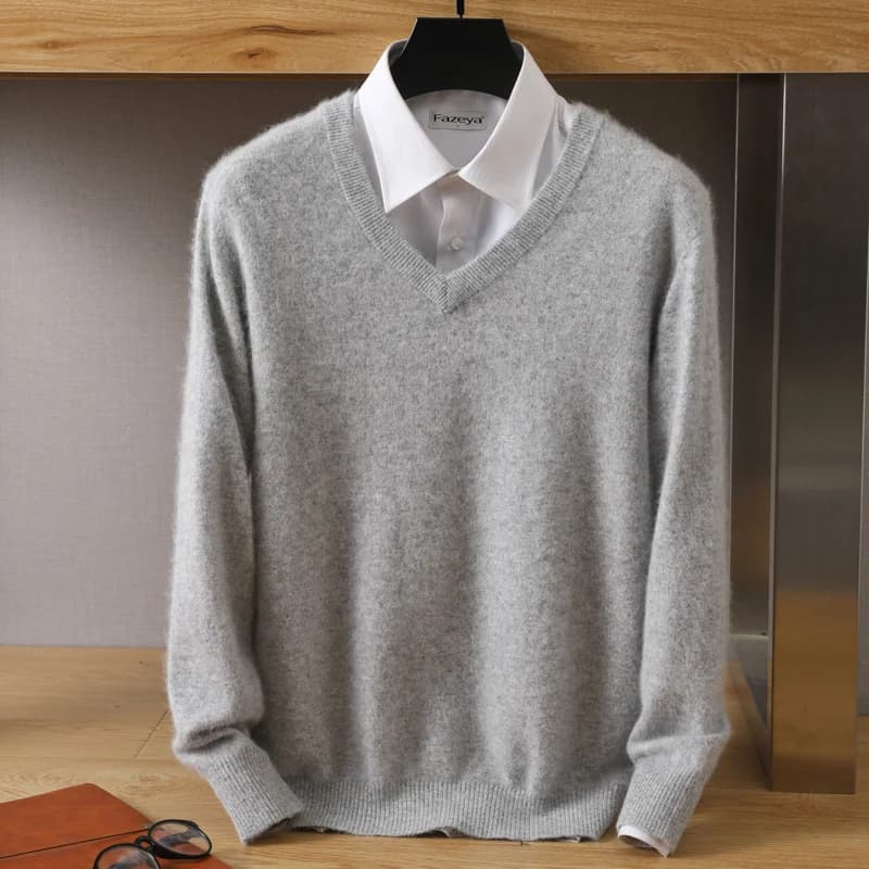 100% pur vison cachemire pull hommes col en v pulls tricot grande taille vison pull hiver nouveau à manches longues haut de gamme pulls hauts