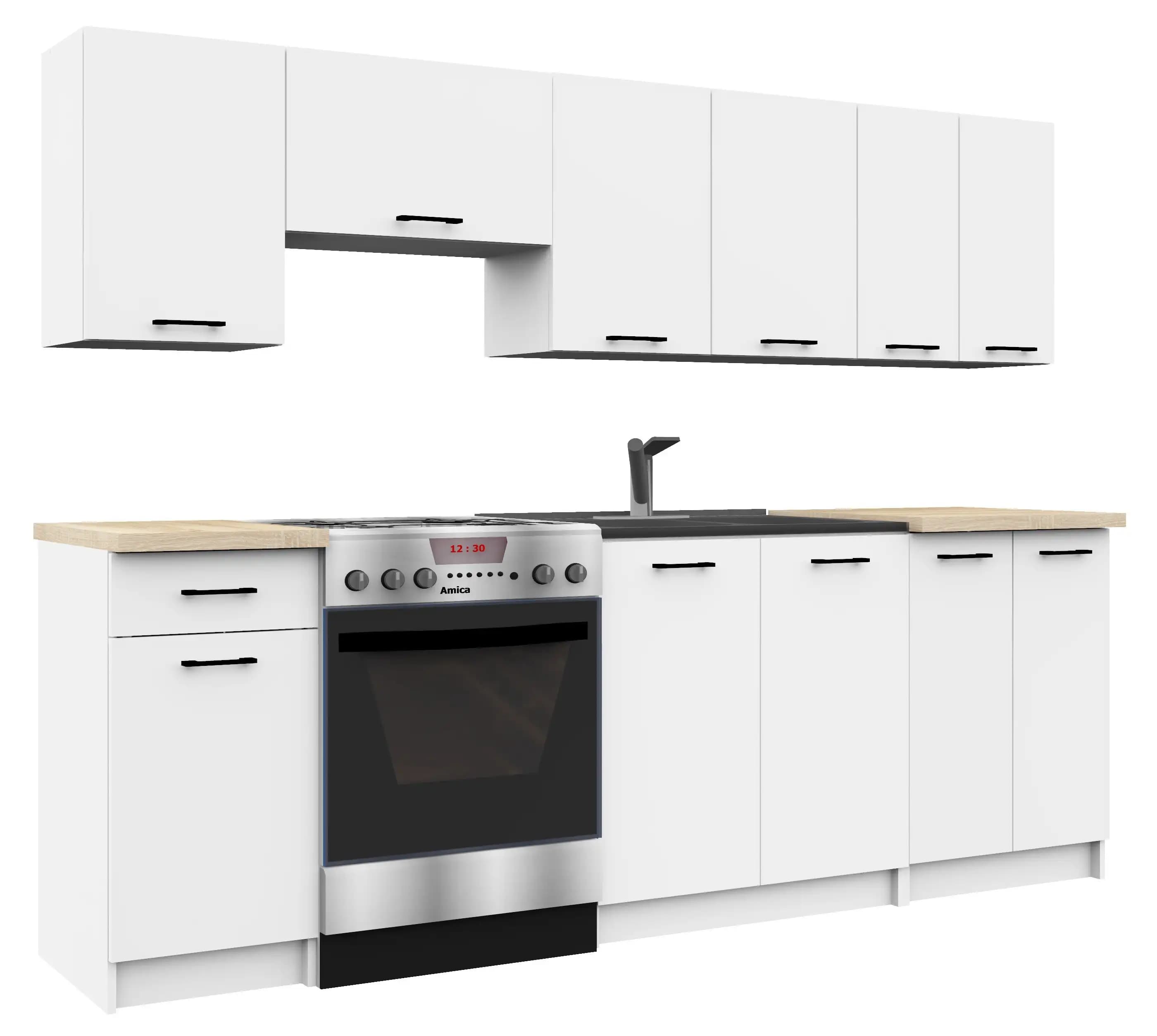 Ensemble de cuisine AKORD OLIVIA 2,4 m Blanc 240 cm 11 portes 1 tiroir couleur Blanc mat 12 étagères 240x46x203cm
