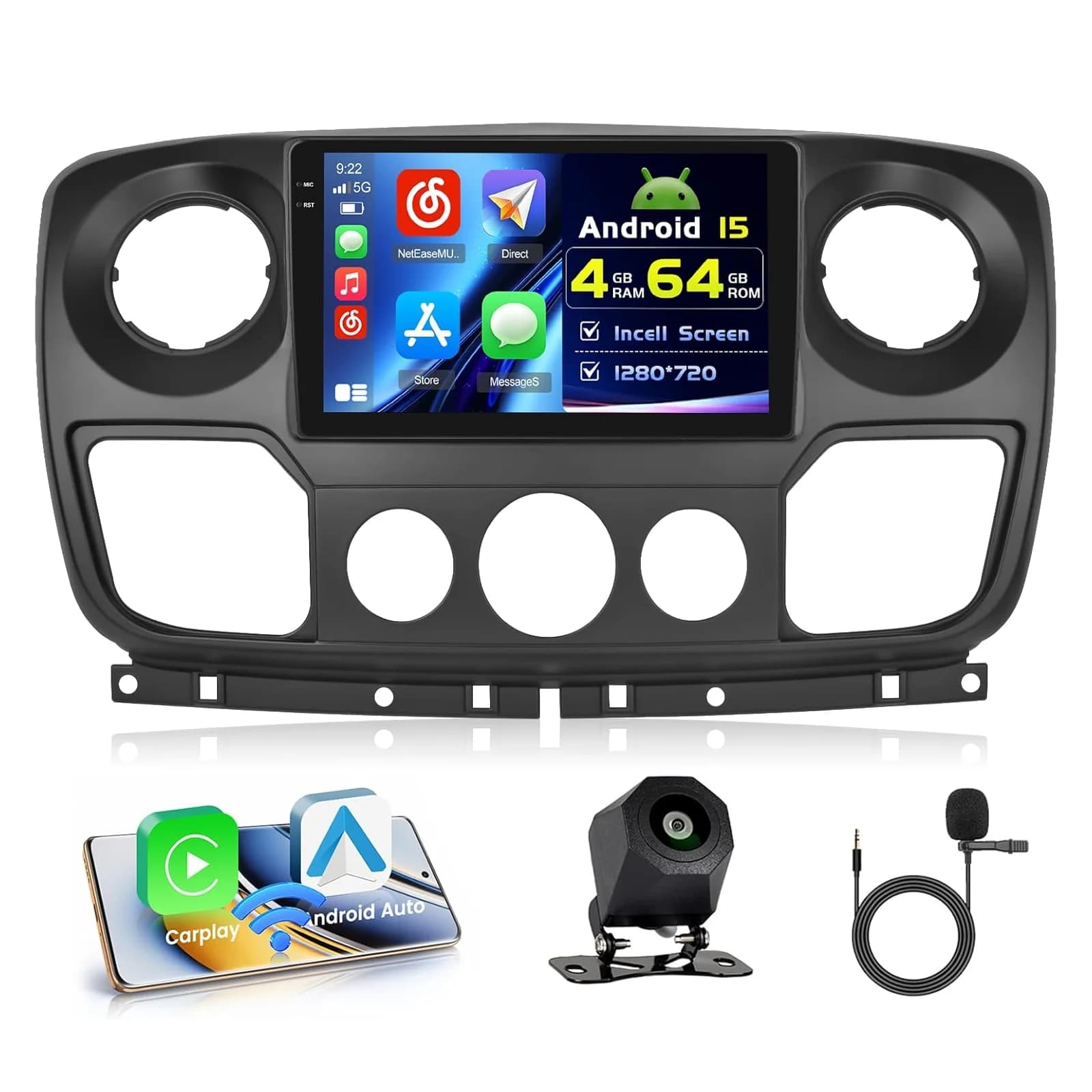 Autoradio Android Auto pour Renault Master 3 III Nissan NV400 Opel Movano, Carplay sans fil, GPS multimédia 2din