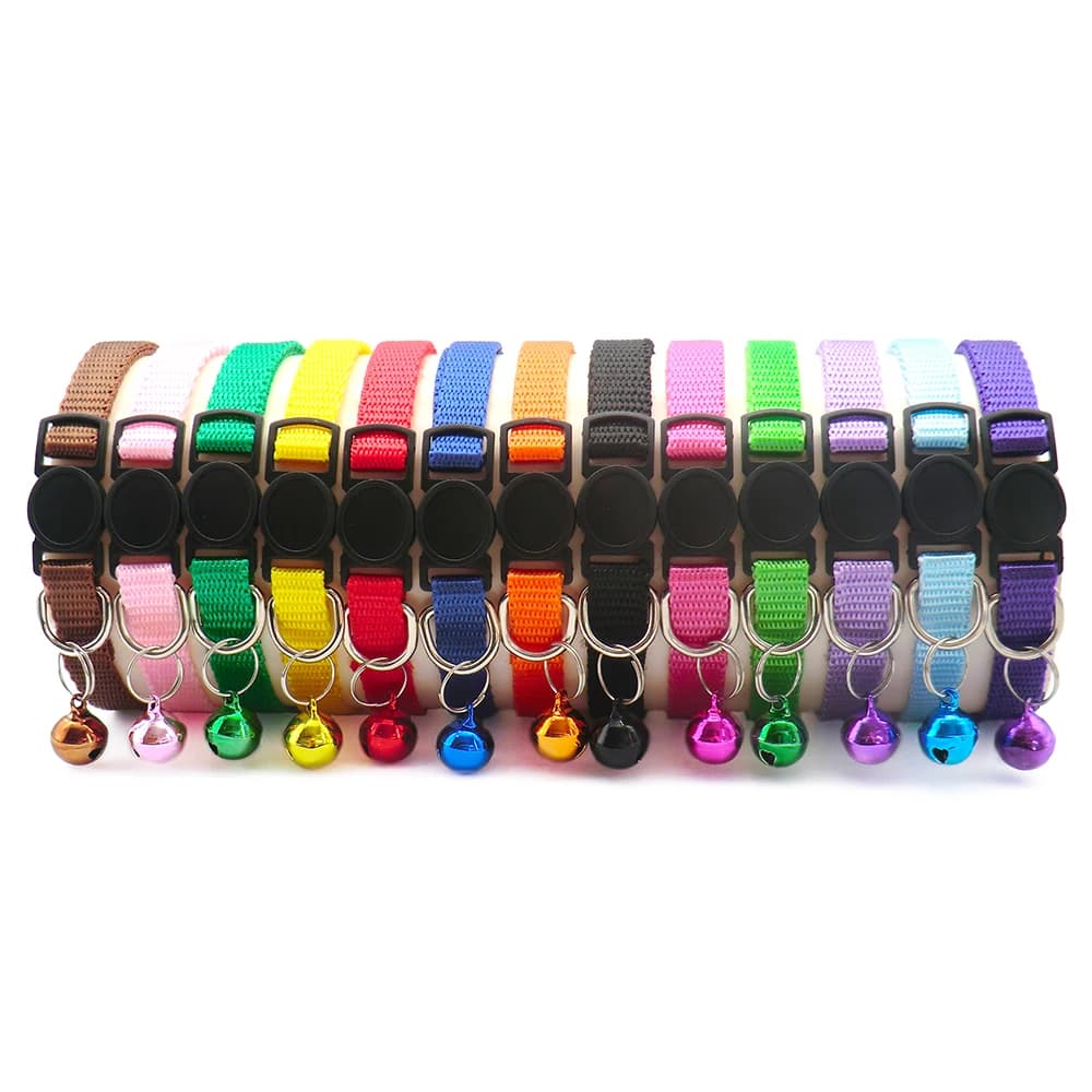 Sangle de cou de couleur unie, 24 pièces, sécurité décontractée, mode marche à l'extérieur, collier pour chien et chat avec cloche délicate,
