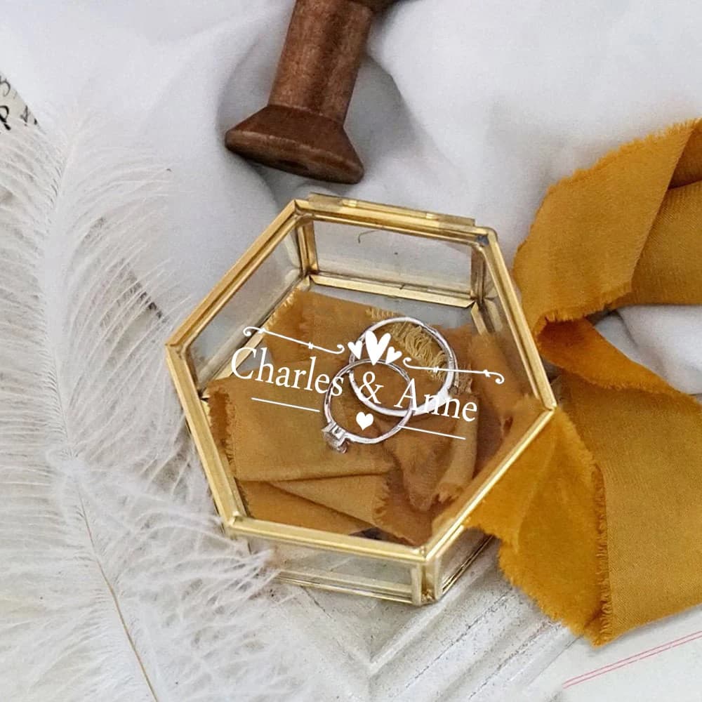 Boîte à bagues en verre hexagonale personnalisée, boîte de rangement de bijoux transparente géométrique, porte-anneau de fleur éternelle,