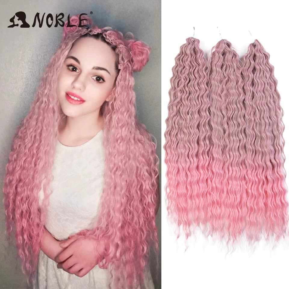 Extensions capillaires synthétiques ondulées de 24 pouces-Noble, coiffures tressées au crochet ombré blond rose