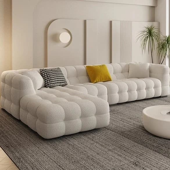 Ensemble de canapé scandinave français personnalisé, Style crème, guimauve, velours, rangée droite, remplissage d'éponge, meubles de maison de