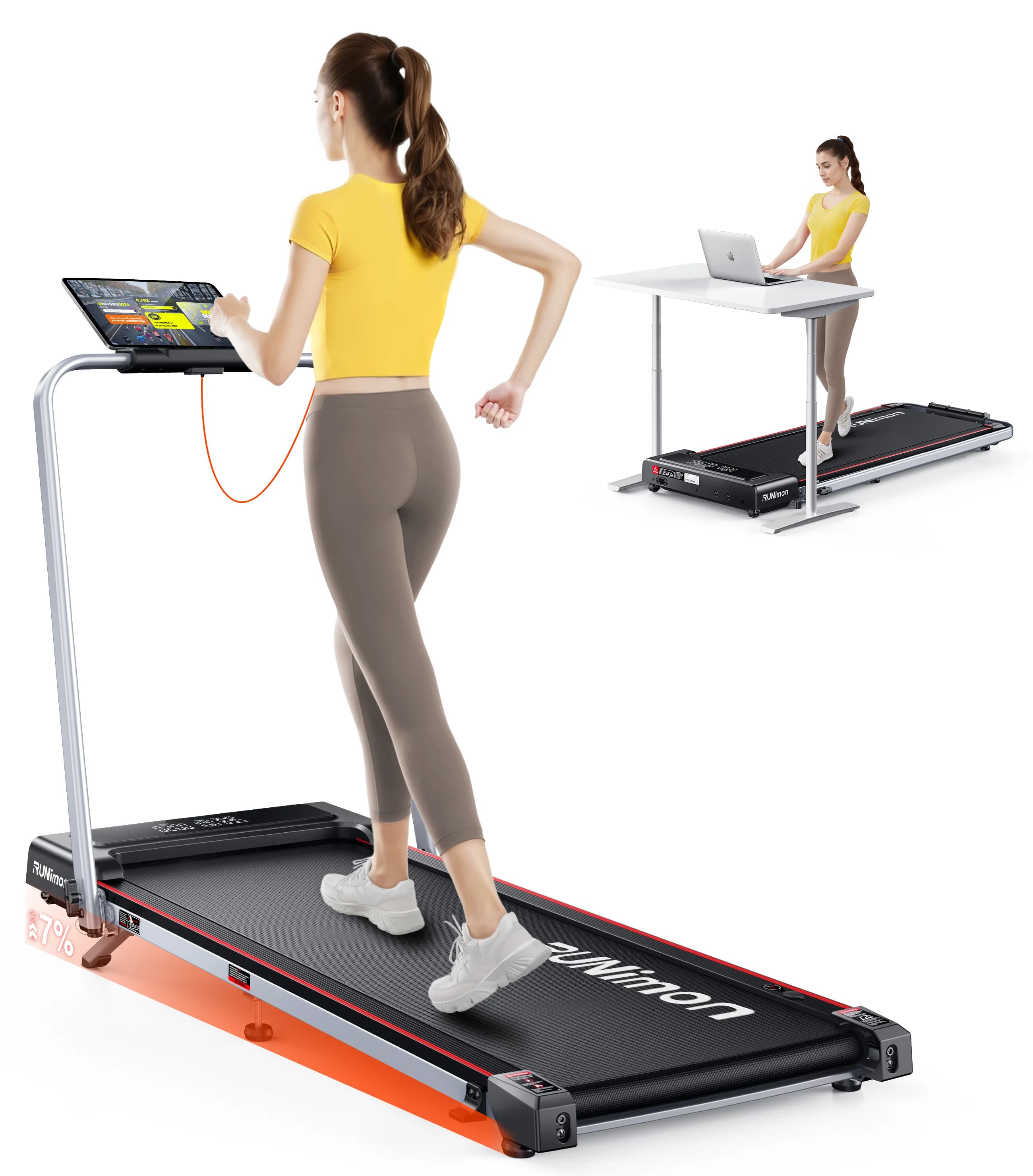 RUNimon Tapis de Course, Inclinaison de 9%,déambulateur électrique Pliable 4en1,Compact et Portable,2.5 HP, Peut être placé sous Le canapé,