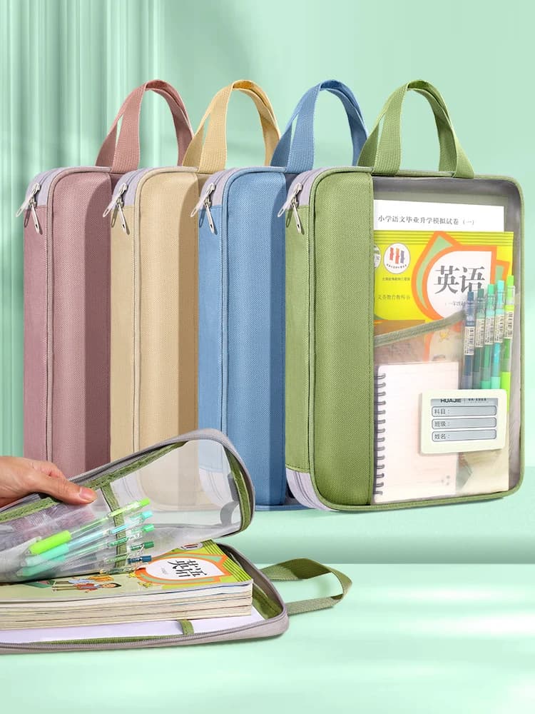 Huajie A4 Sac à documents, sac de fichier transparent à grande ouverture, sac de rangement de documents de grande capacité à fermeture éclair,