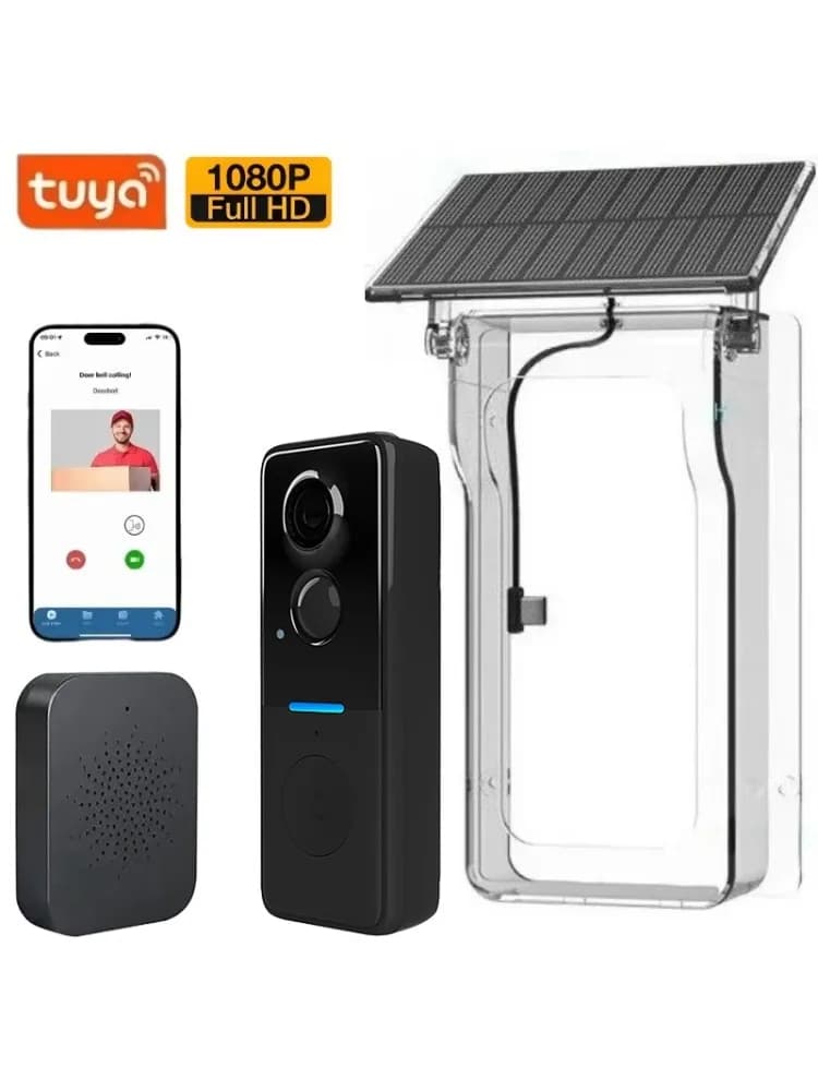 Tuya – sonnette d'extérieur sans fil, couverture solaire, interphone vidéo 1080P, Audio bidirectionnel, détection de mouvement, caméra de porte,