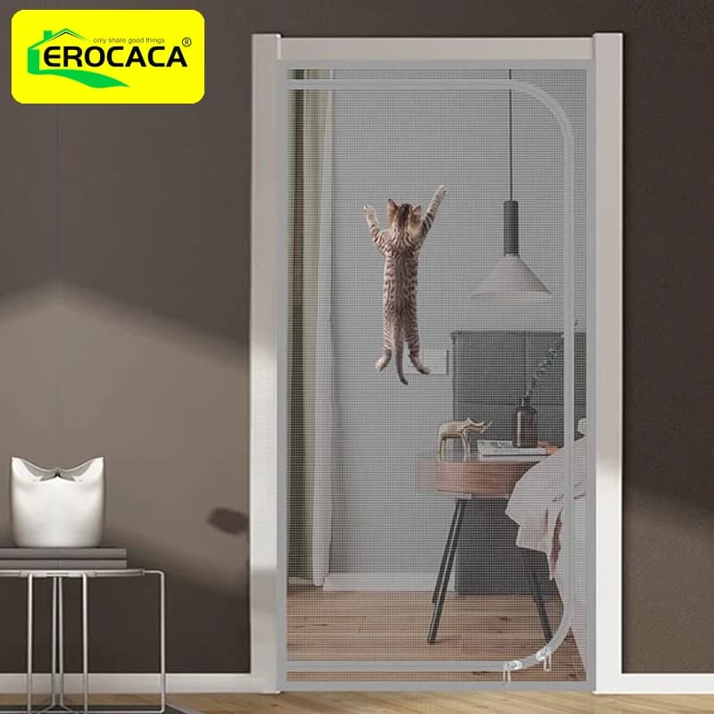 EROCACA-Écran de porte à fermeture éclair, rideau de porte anti-chat, forme d'ouverture de magasin, écran en maille anti-buée, salon pour animaux