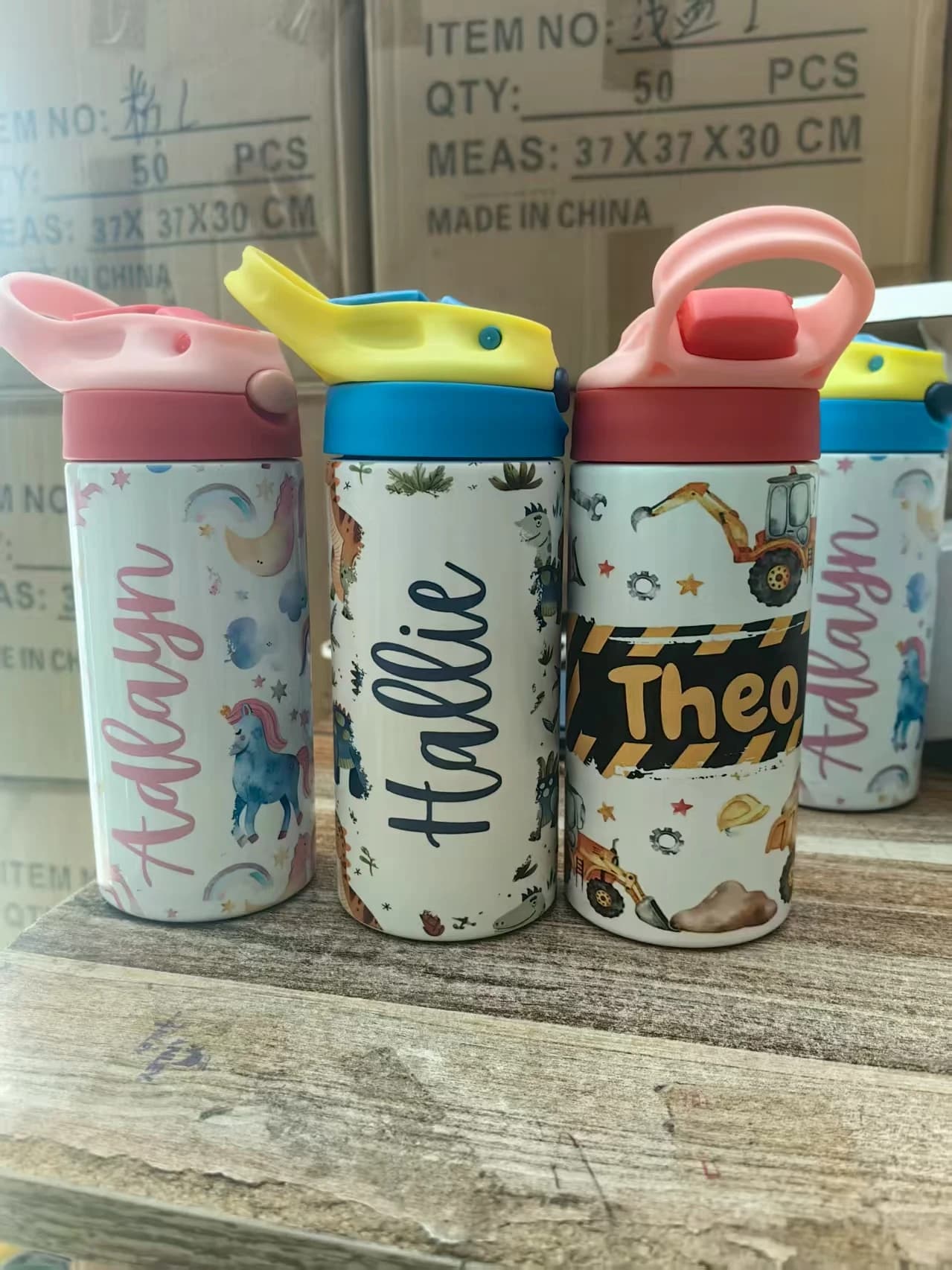 LOGO personnalisé Pictur12oz tasse à Sippy droite rabattable enfants bouteille en acier inoxydable Double paroi gobelet d'eau avec paille bouteille