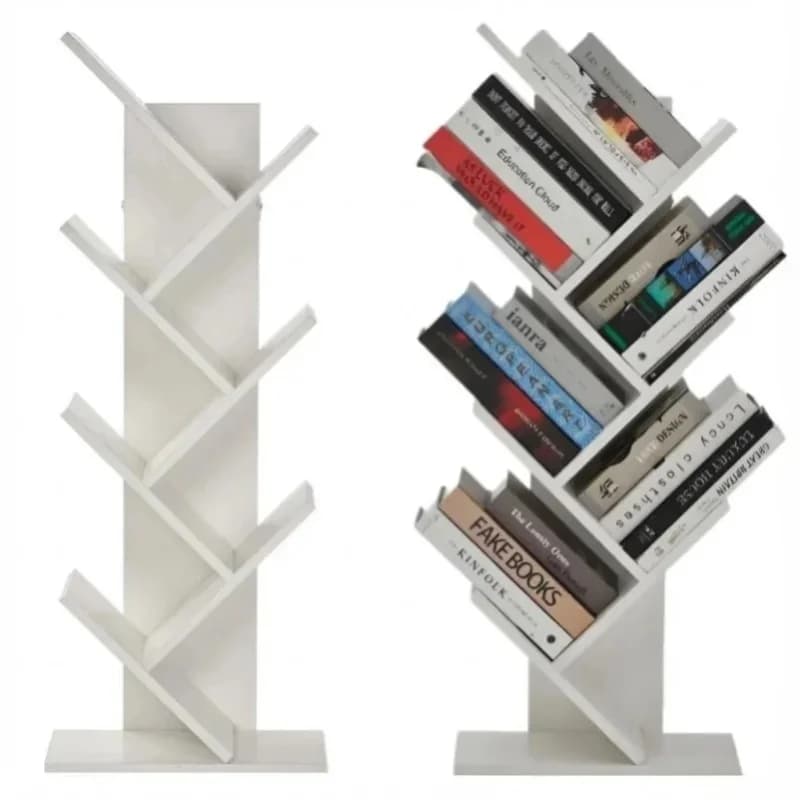 Étagère blanche en forme d'arbre, étagère à 6 niveaux, grande étagère, étagère d'angle peu encombrante, arbre à livres, pour livres, CD,