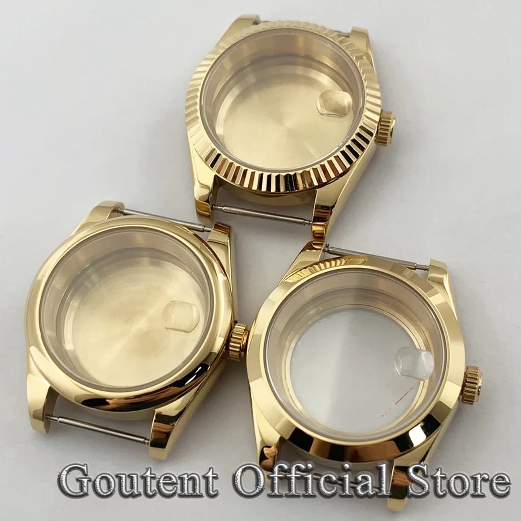 Goutent – boîtier de montre en verre saphir doré pour hommes, 36mm 39mm, adapté au mouvement PT5000 NH34 NH35 NH36 ETA 2824 ST2130