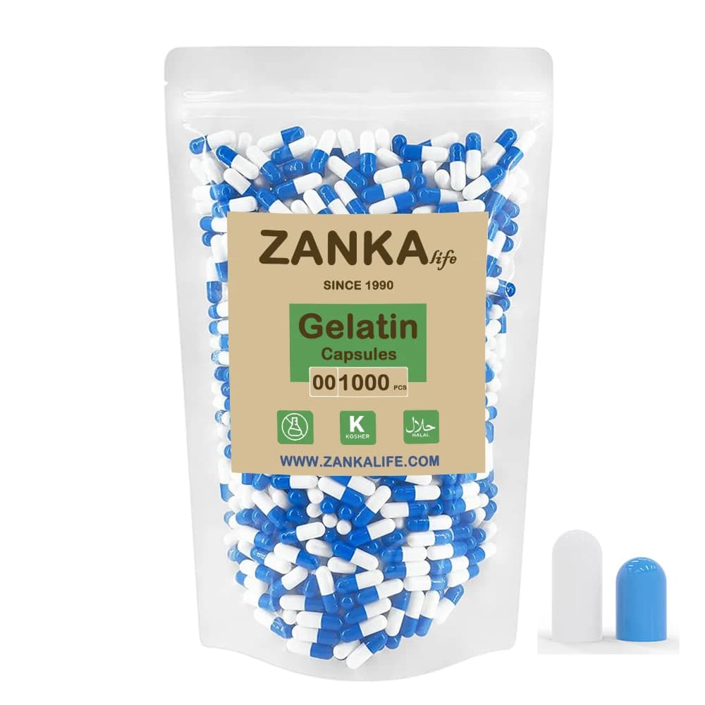 Capsules de gélatine vides bleu-blanc, vente en gros, Szie 00 0 1 2 3 4, capsules de gélatine séparées unies