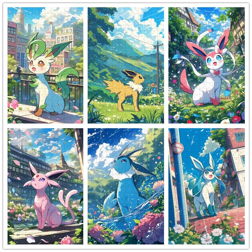 Puzzle Pokemon Anine japonais Eeveelution, 108/300/500/1000 pièces, dessin animé, jouets anti-Stress pour adultes