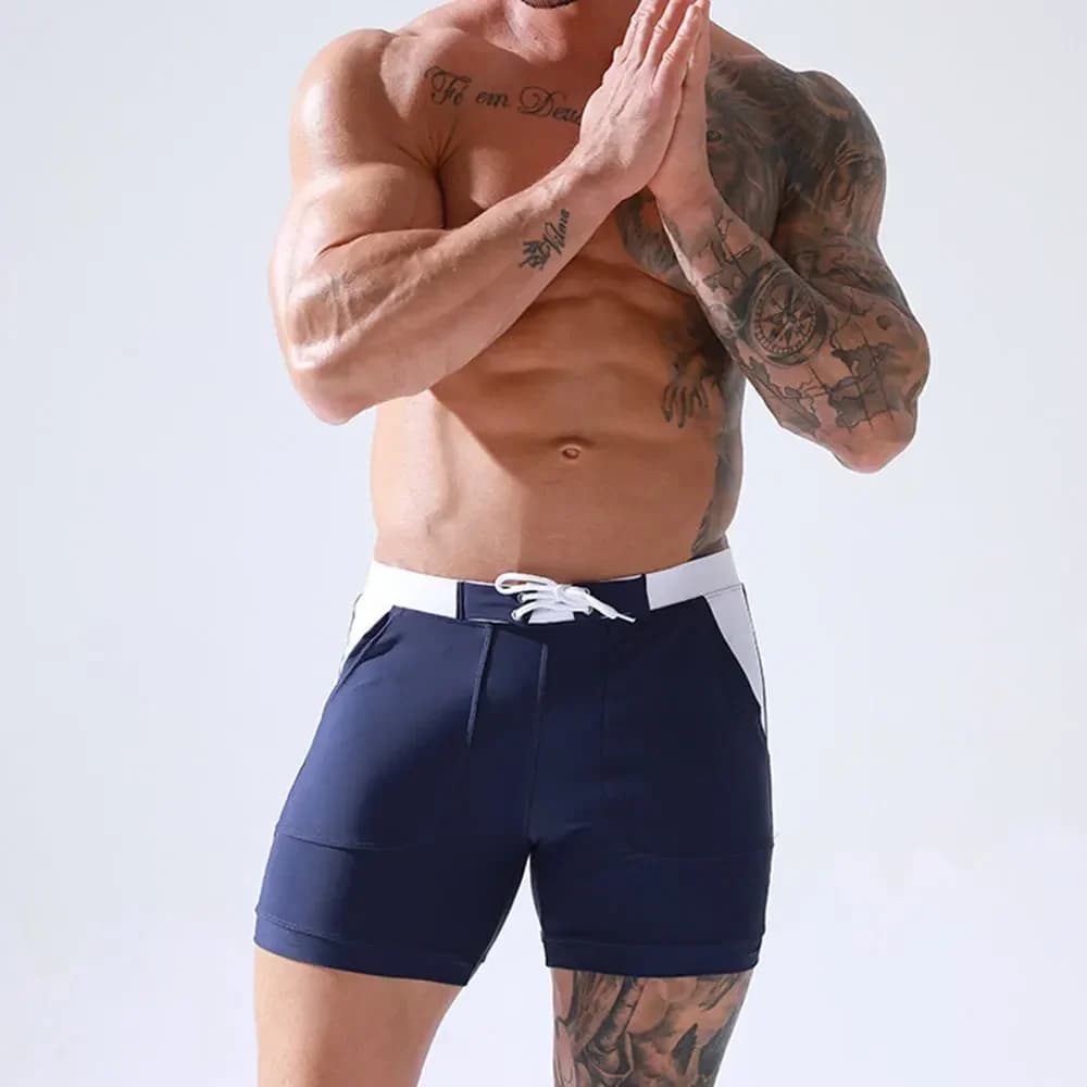 Maillot de bain pour hommes, couleur unie, basique, Long, Boxer, short de planche de Surf, sport de plage, short de bain avec poches