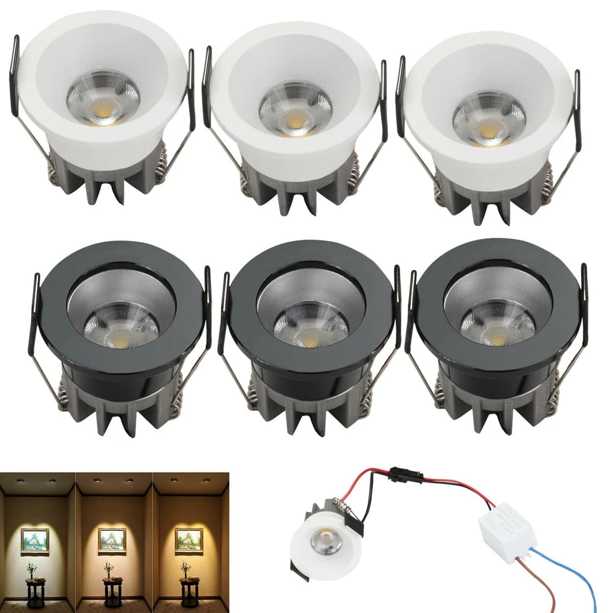 Mini Spot lumineux LED avec technologie COB, encastrable dans le plafond, avec pilote, éclairage à intensité réglable, idéal pour une armoire,