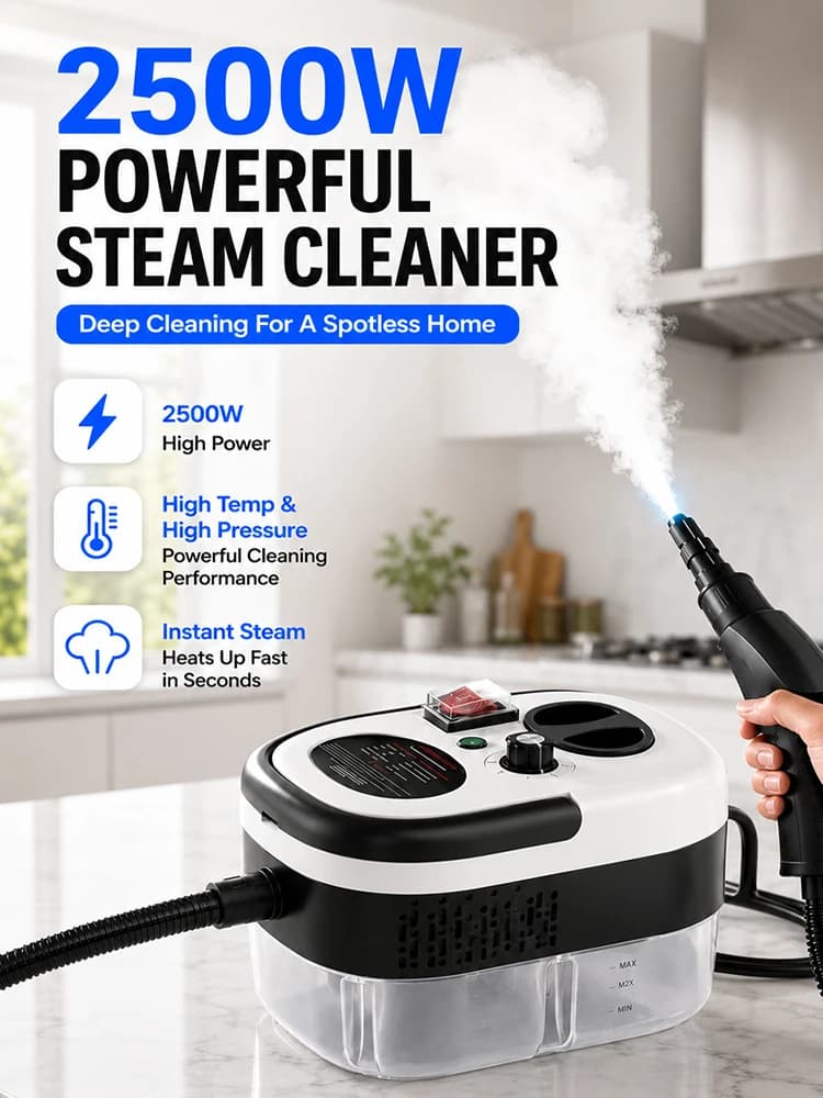 Nettoyeur Vapeur Portable 2500W Haute Température et Haute Pression pour Climatiseur, Hotte de Cuisine, Voiture, Nettoyage des Sols et Plus Encore