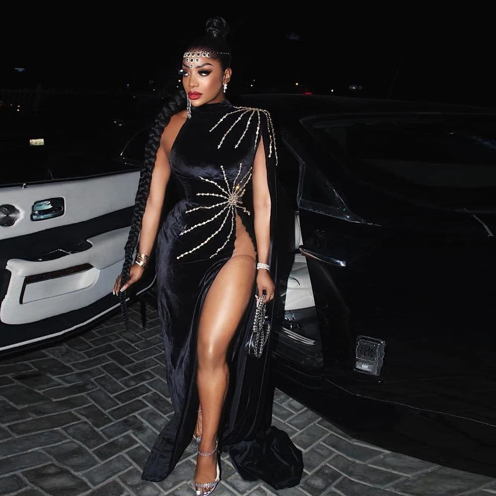 Robe de Bal Longue en Velours Noir pour Femme, Tenue de ixÉlégante avec Fente Haute, sur Mesure