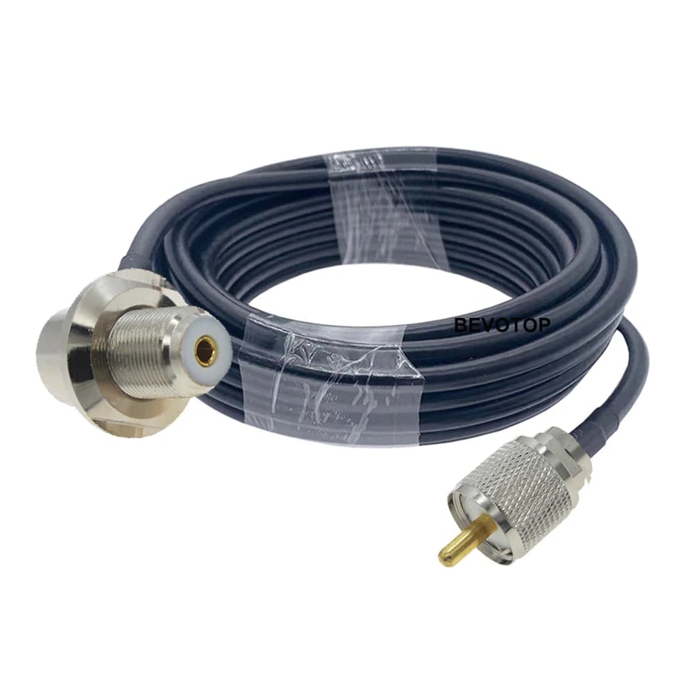 BEVOTOP – connecteur UHF PL259 mâle à UHF SO239 femelle à Angle droit Long pour antenne Radio Mobile de voiture, câble coaxial RG58 50 Ohm