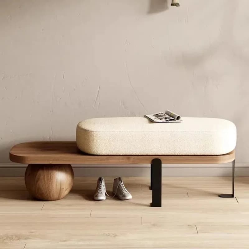 Banc à chaussures créatif en bois massif pour salon, entrée de maison, porche ou chambre — Banc rembourré de tabouret ottoman de style nordique