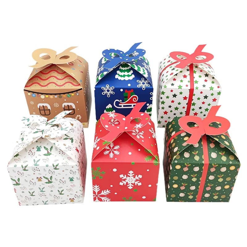 Grande boîte à bonbons carrée de noël, 12/24 pièces, flocon de neige, gâteau aux pommes, cadeaux, boîte d'emballage, fournitures de fête du