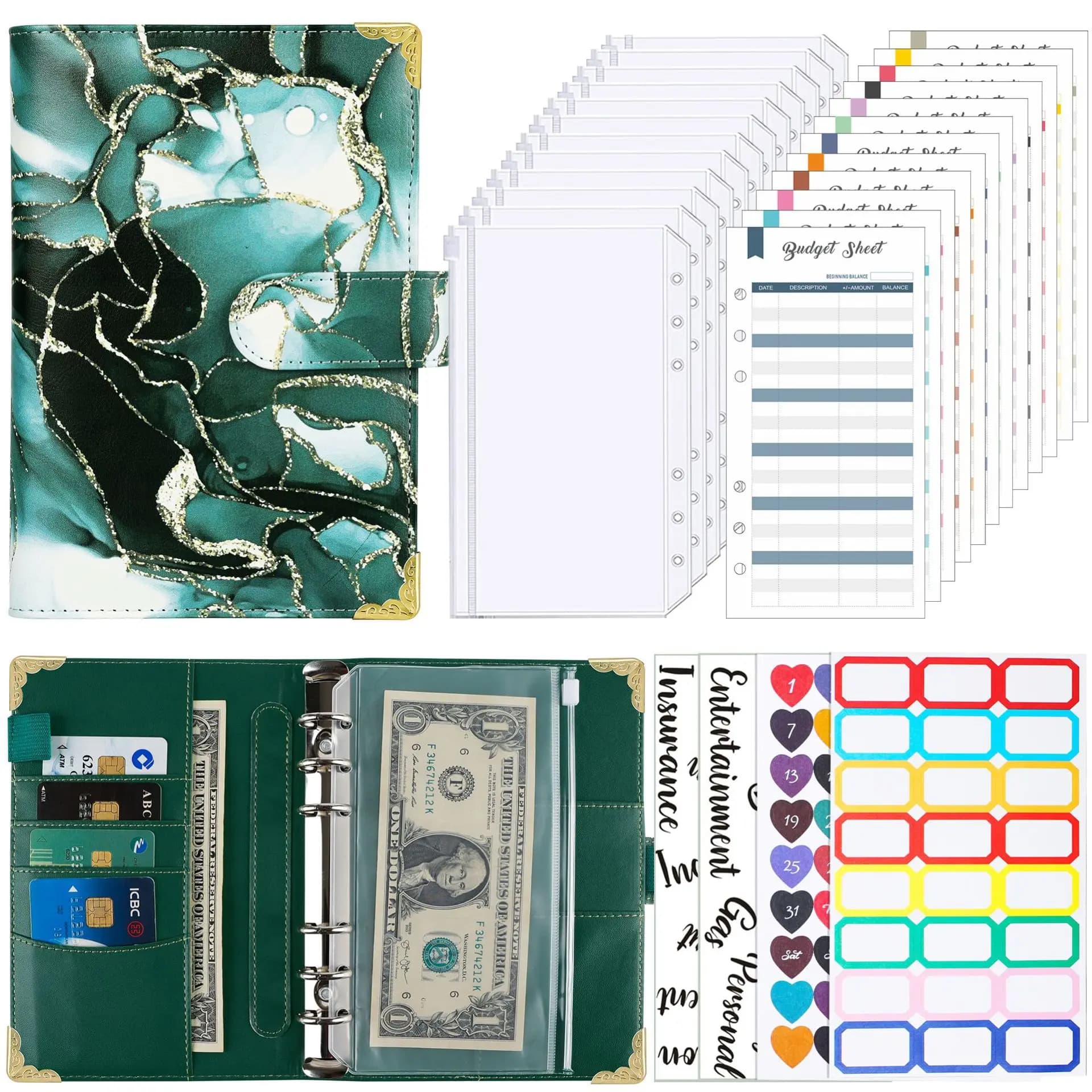 Classeur A6 coloré pour planificateur de budget d'argent, avec enveloppes à fermeture éclair, pour budgétiser l'argent, organisateur pour carnet