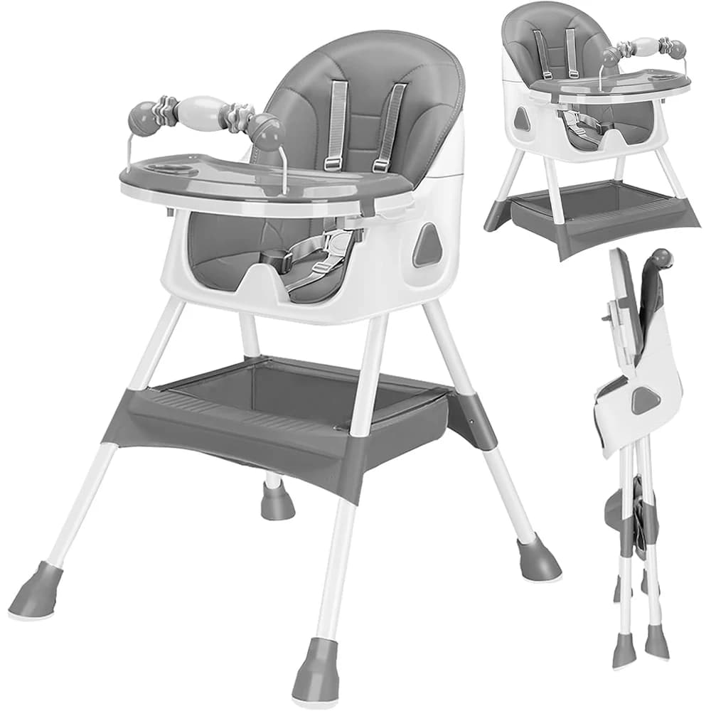 Chaise haute 3 en 1, chaises de salle à manger portables pliables pour bébé, chaise haute convertible pour manger et jouer avec assiette à dîner