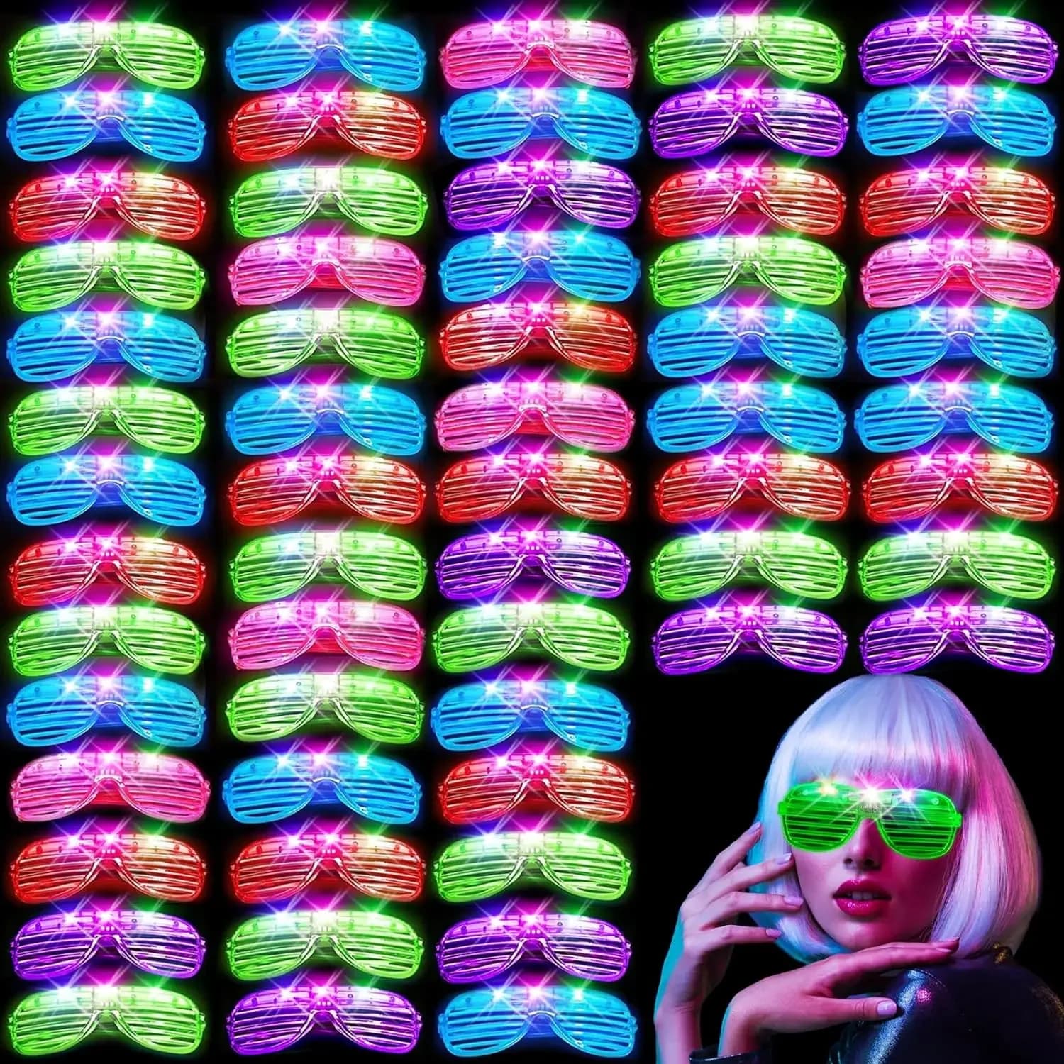Lunettes lumineuses LED pour adultes et enfants, brillent dans le noir, lunettes Shoous au néon, accessoires de fête d'anniversaire, fournitures de