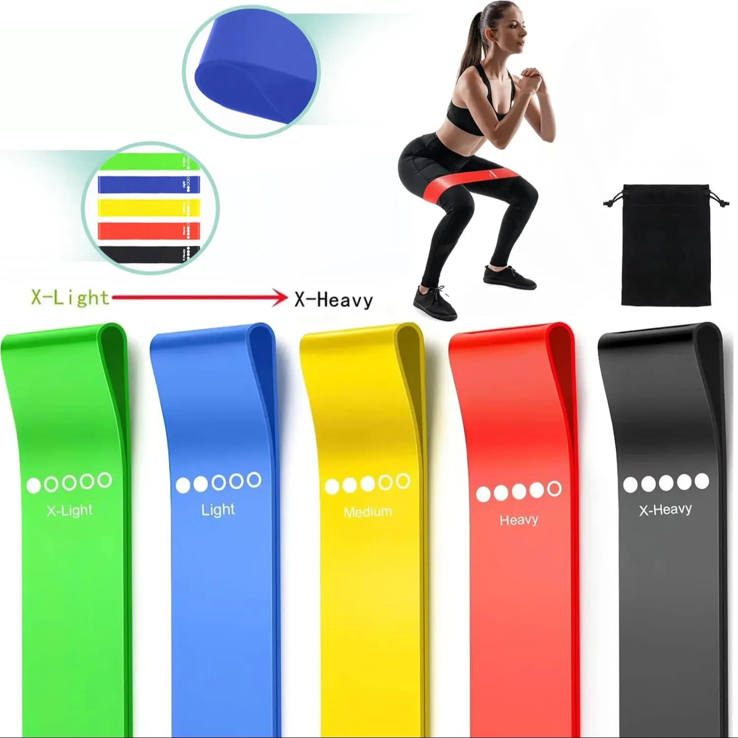 Lot de 5 bandes de résistance TPE – Ensemble de fitness en caoutchouc pour entraînement de force, exercices de yoga, équipement de gym,