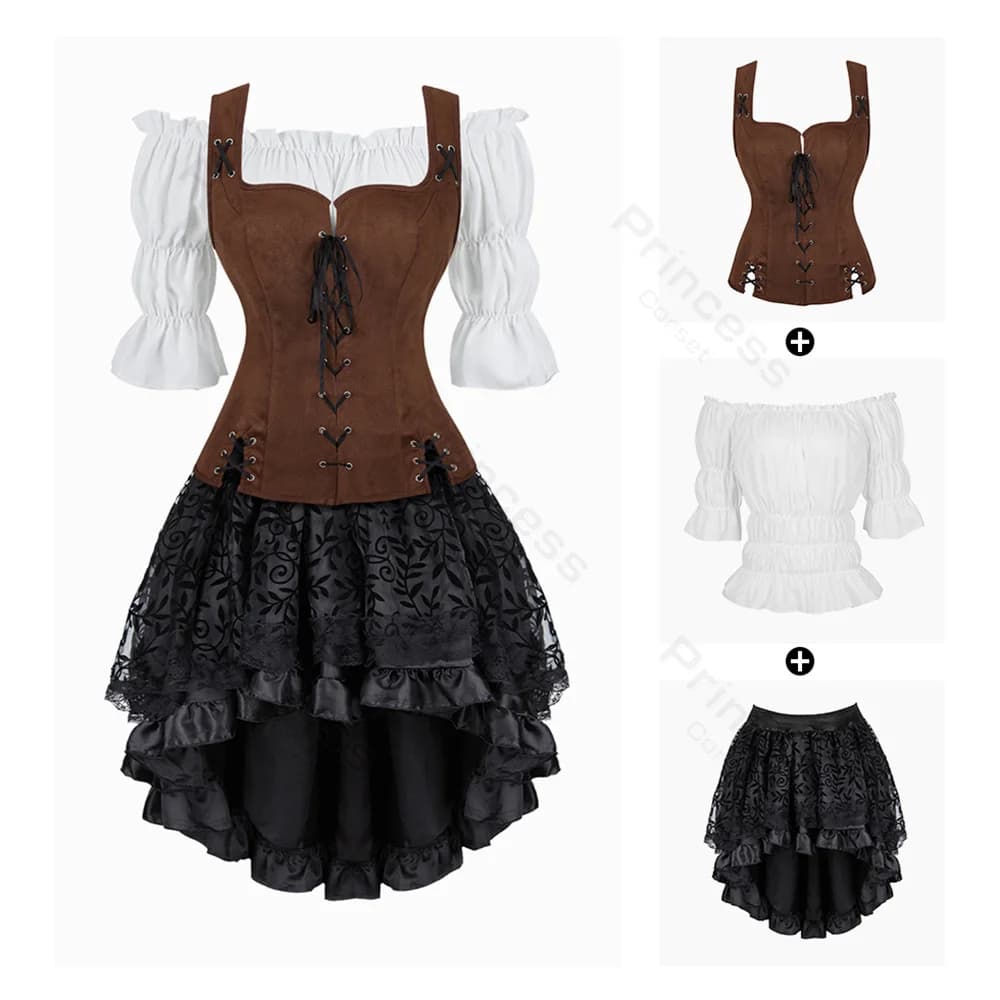 Robe de Pirate Costume Halloween Cosplay tenue médiévale Renaissance robe épaule dénudée femmes Costume XS-XXXL grande taille