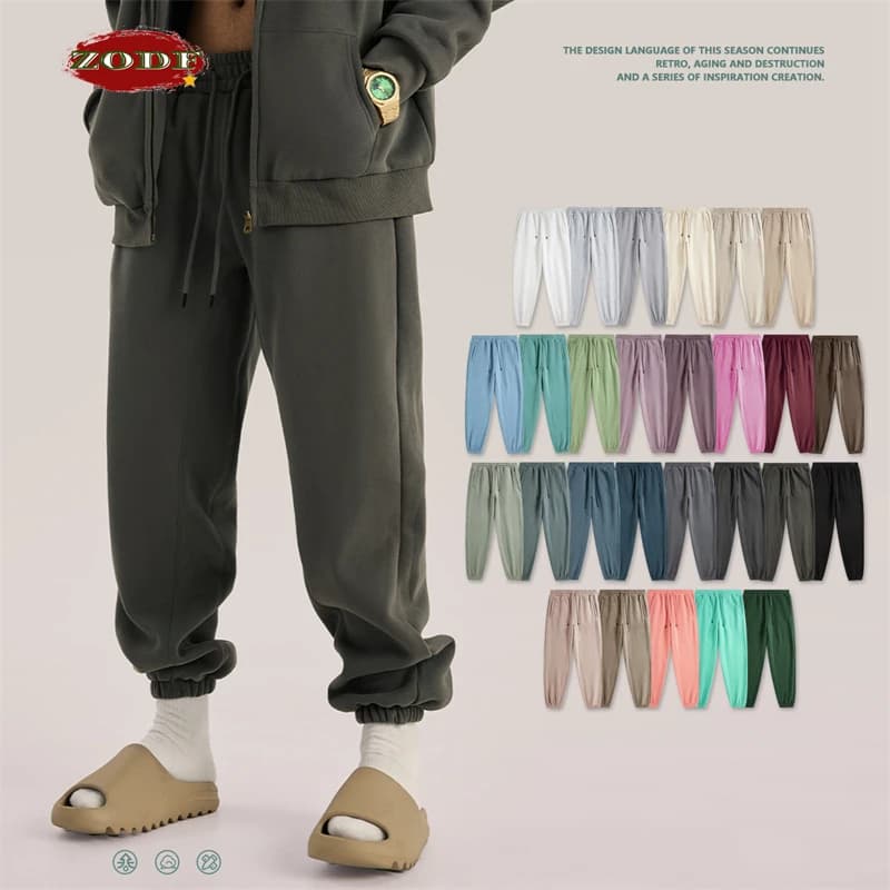 ZODF tendance hommes 345gsm polaire pantalon de survêtement unisexe couleur unie ample rétro Hip Hop hiver Joggers pantalon marque vêtements HY0005