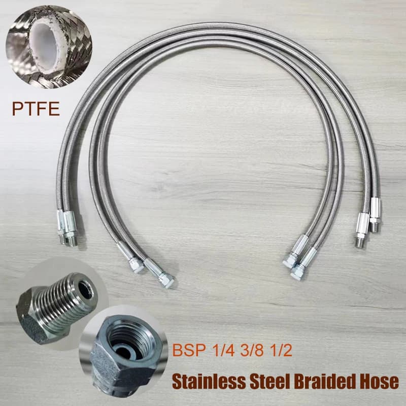 Kit de raccords de tuyau de carburant 1/4" 3/8" 1/2" en acier inoxydable tressé PTFE, tuyau d'alimentation en huile de turbine avec extrémités de