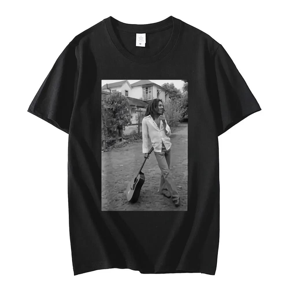 T-shirt à Manches Courtes pour Homme et Femme, Style Bob Marley, Noir et Blanc, Vintage, Hip Hop, Streetwear Gothique, Été