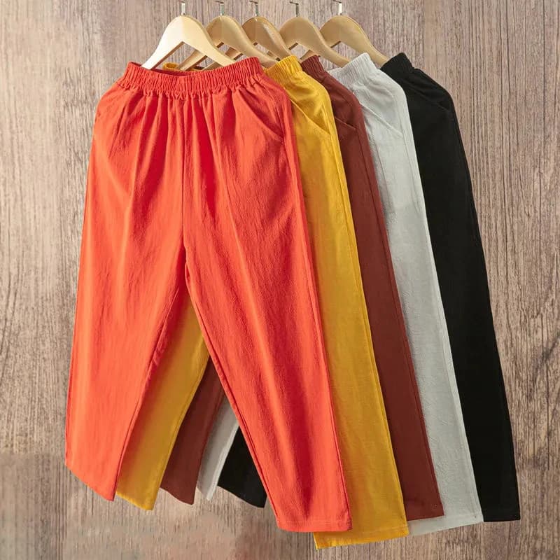 Lucyever-Pantalon décontracté en coton et lin pour femme, taille élastique, couleur unie, collection printemps été 2022, offre spéciale