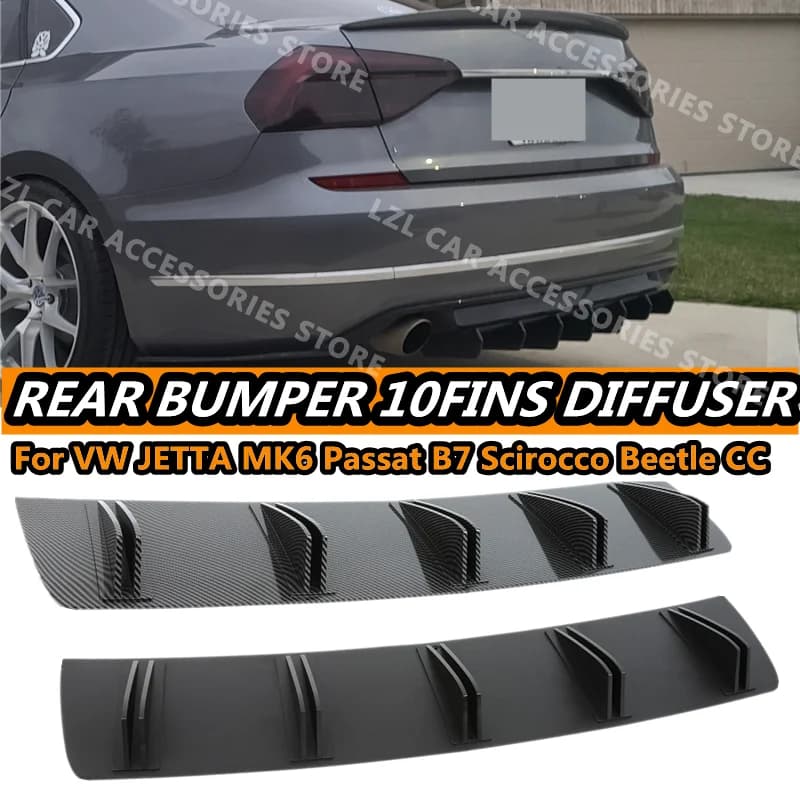 Lèvre de pare-chocs arrière de voiture, Double couche, 10 ailettes, pour VW JETTA Passat B7 B8, châssis de requin arrière, Style d'aileron,