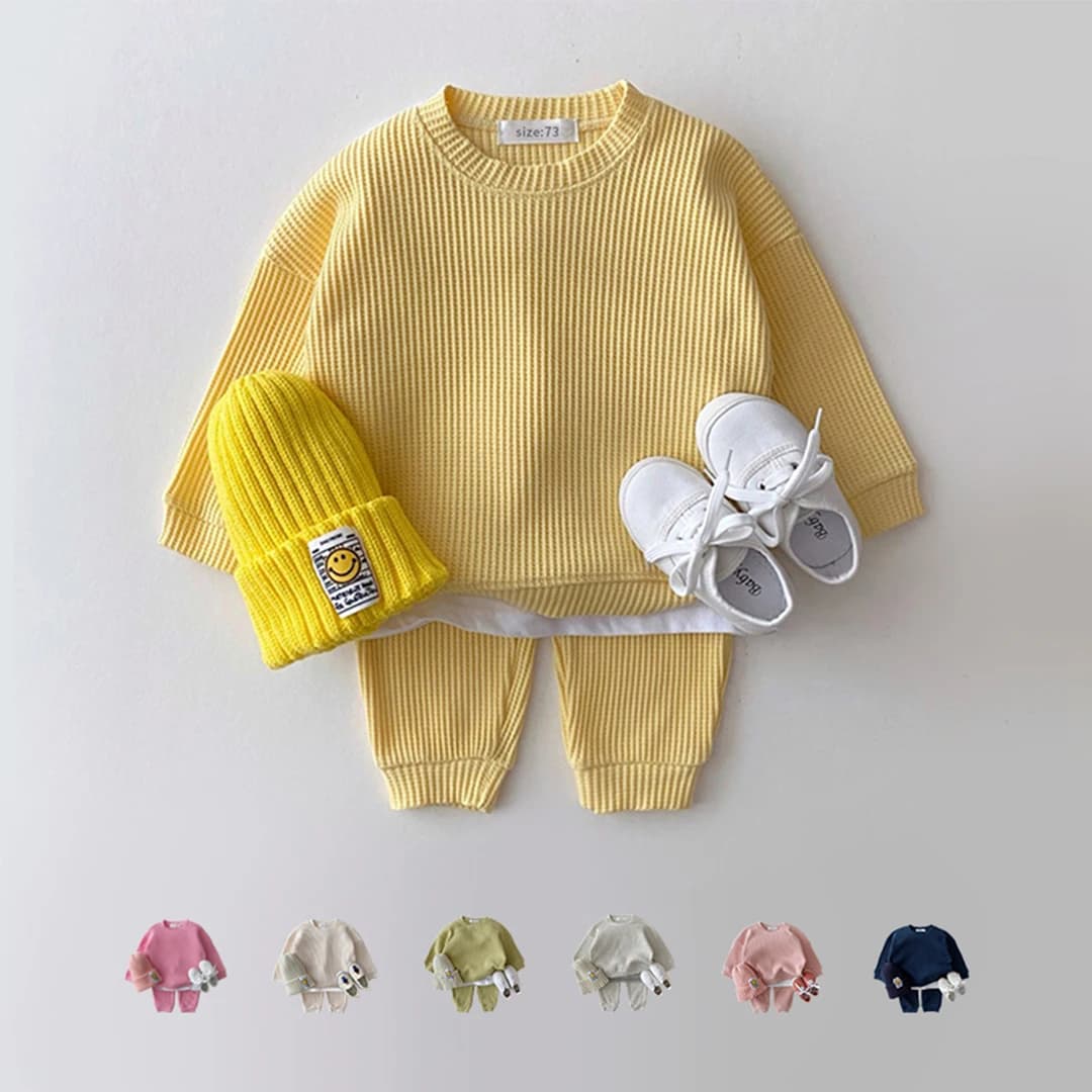 Ensemble de vêtements coréens pour bébés garçons, faux deux pièces en coton gaufré + pantalon, tenue 2 pièces, 2023