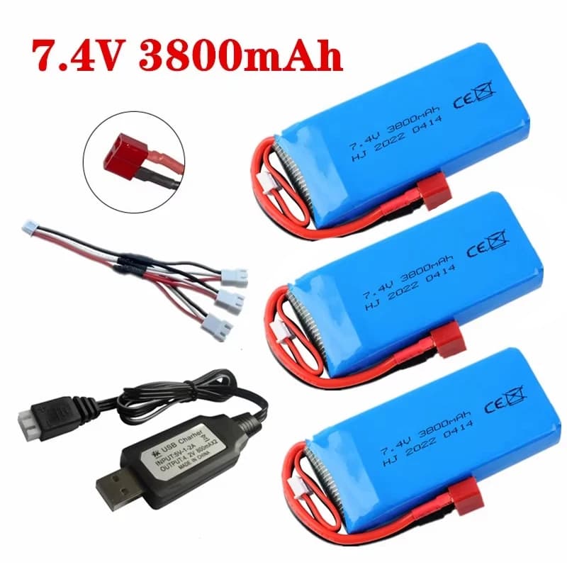 Batterie Fuchsia pour voiture RC Wltoys, pièces de rechange, chargeur, 7.4V, 3800 V, 144010 mAh, 12428, 124019/124018, 1/14, 1/10, 7.4, 2S