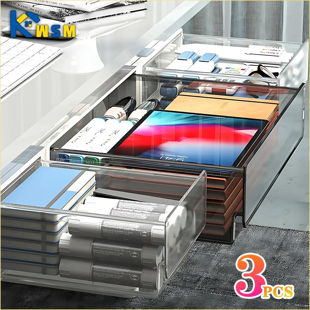 Organisateur de bureau GNE, bureau collant, MELSlide Out, sous le bureau, transparent, étagère de rangement, 1-3 pièces