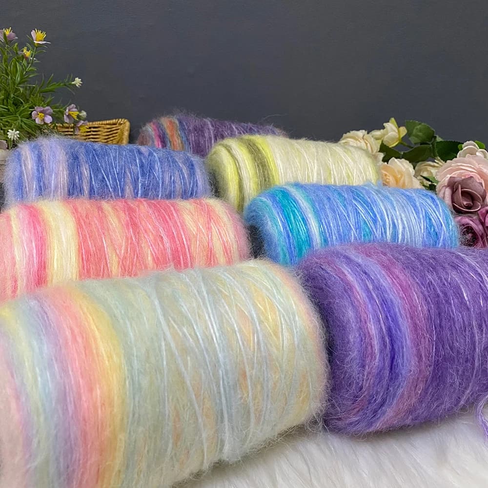 Fil mélangé de laine Mohair arc-en-ciel couleur bonbon, 500 g/groupe, haute qualité, automne et hiver, chapeau, écharpe, pull, bricolage, tricot,