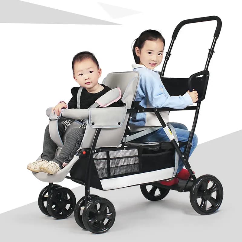 Poussette Tandem assise et debout, chariot jumeaux léger avec plate-forme pour tout-petits, costume pour enfants de 0 à 7 ans