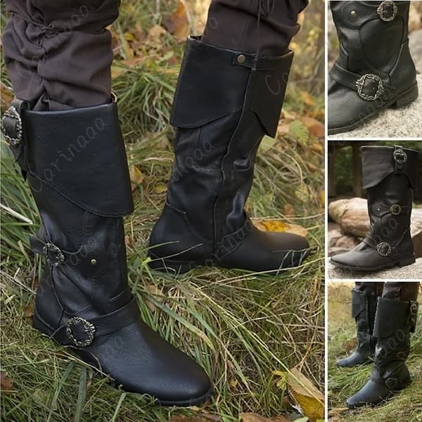 Chaussures médiévales en cuir PU pour hommes, bottines du moyen âge, chaussures de bottes de la Renaissance victorienne