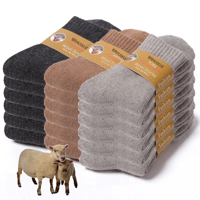6 paires de chaussettes d'hiver en laine pour hommes, chaussettes solides Super plus épaisses, chaussettes en peluche mérinos pour femmes contre la