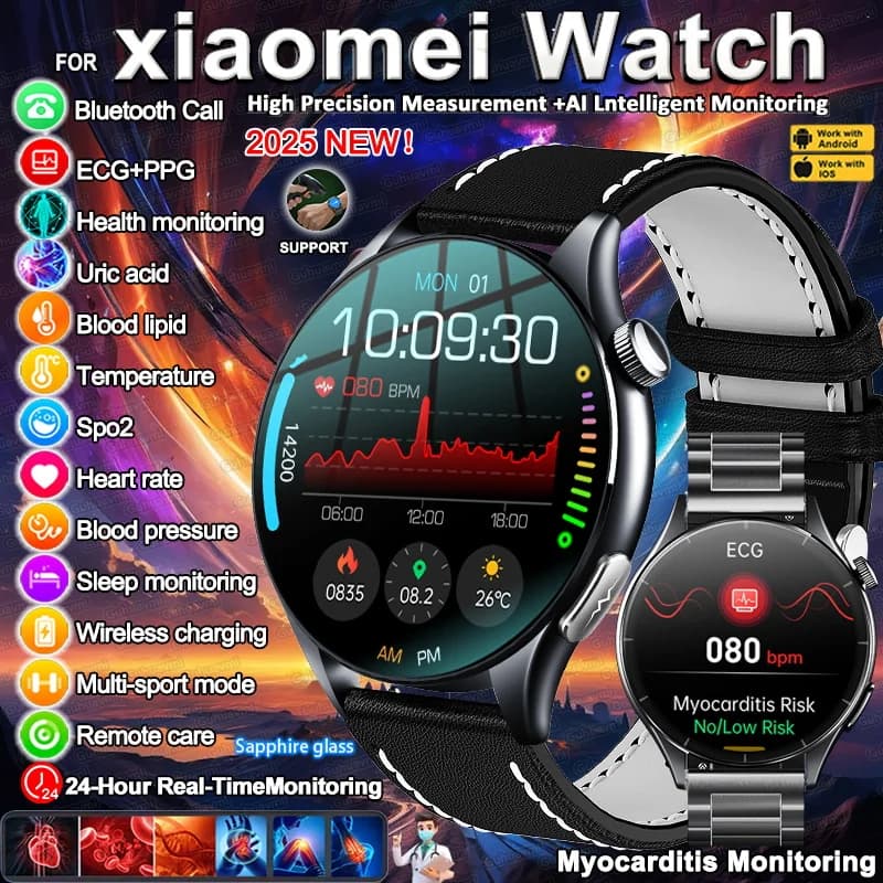 2025 nouveau GUHUAVMI soins de santé ECG + PPG montre intelligente précis les lipides sanguins pression analyse du corps appel vocal étanche