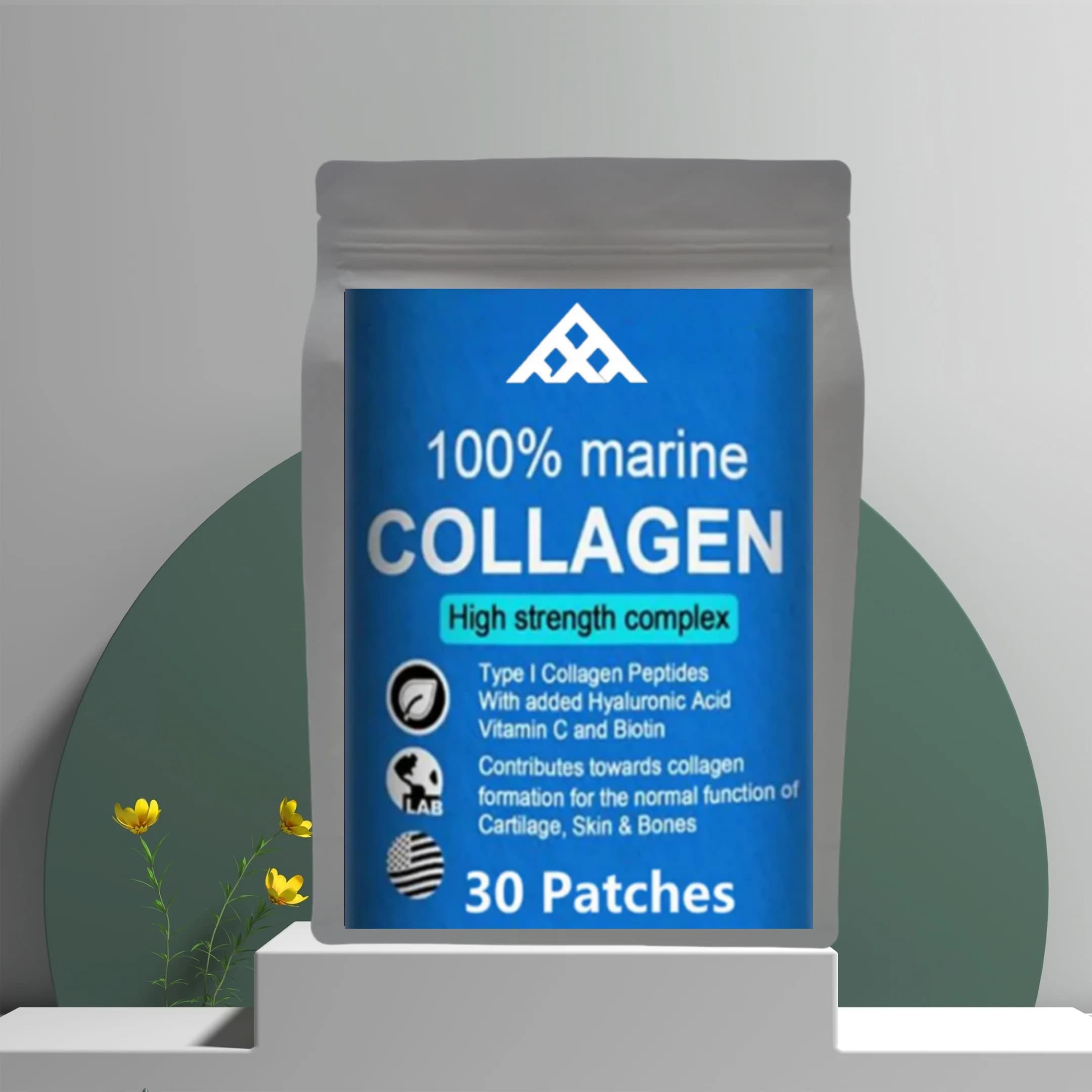 Patch de Collagène Marin avec Acide Hyaluronique, Vitamine C et Biotine – Soutien Cutané, Cartilagineux et Osseux Haute Performance pour Hommes et