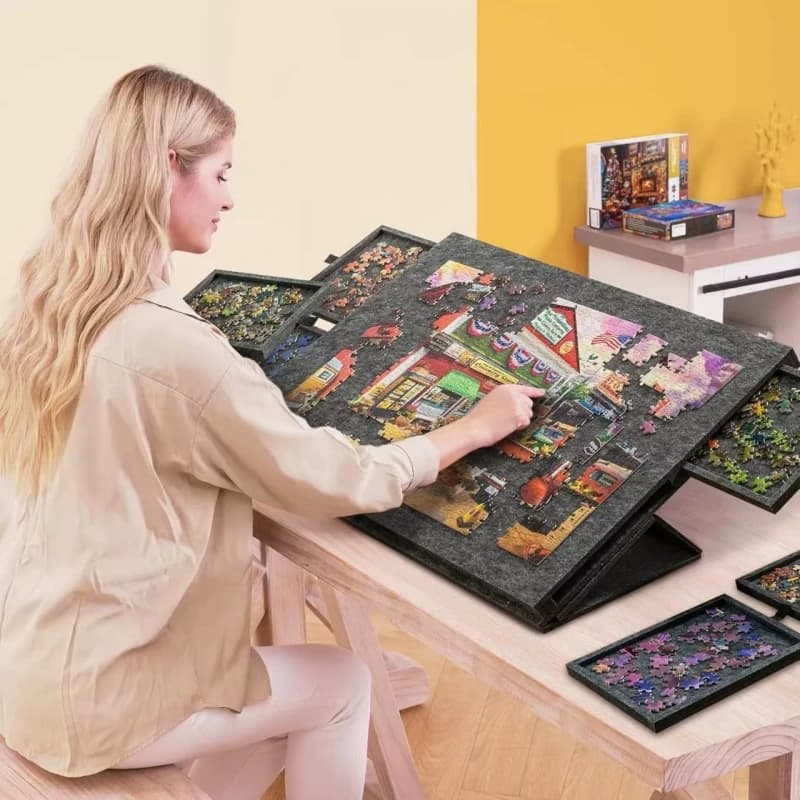 Planche de Table de Puzzle Portable avec couvercle de support, Table intégrée pliable en feutre pour usage domestique et en voyage