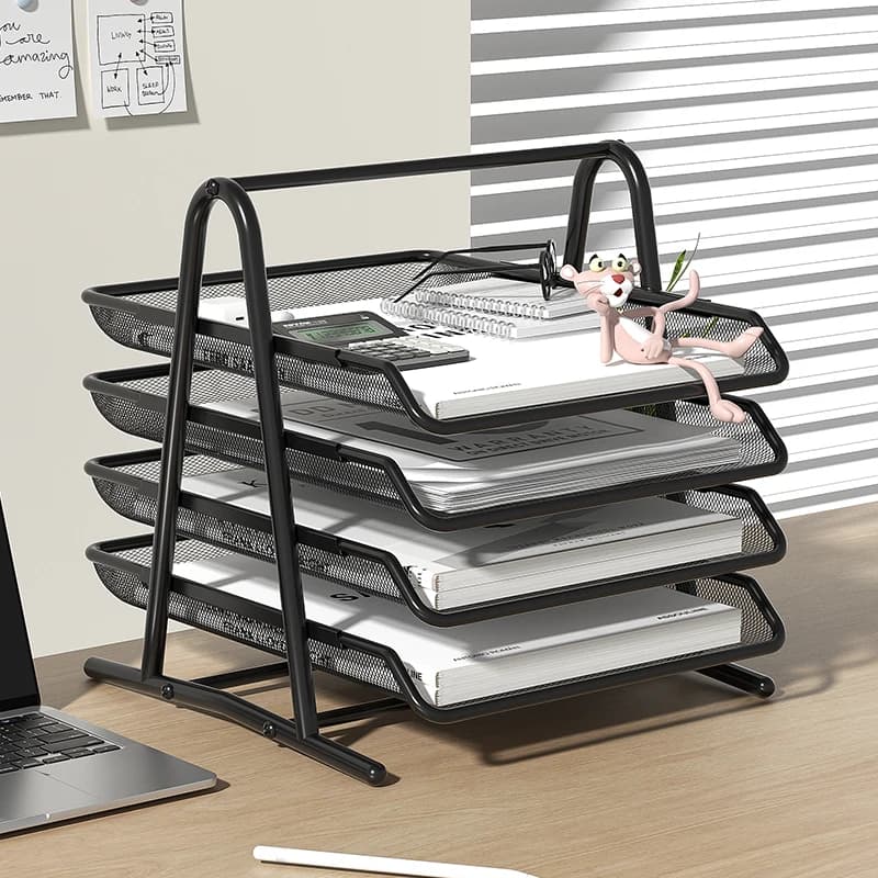 Plateau de fichiers en maille de fer métallique multicouche épais, porte-fichiers de type tiroir, bureau, cadre de fichiers à quatre couches,