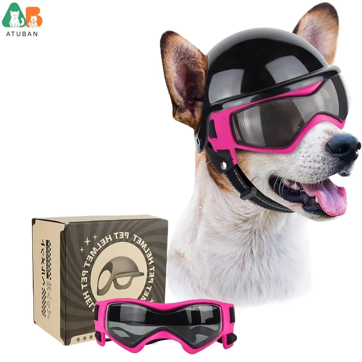 ATUBAN Lunettes pour chiens de petite taille avec casque, 2 lunettes de soleil pour chiens et ensemble de casques pour chiens de petite et moyenne