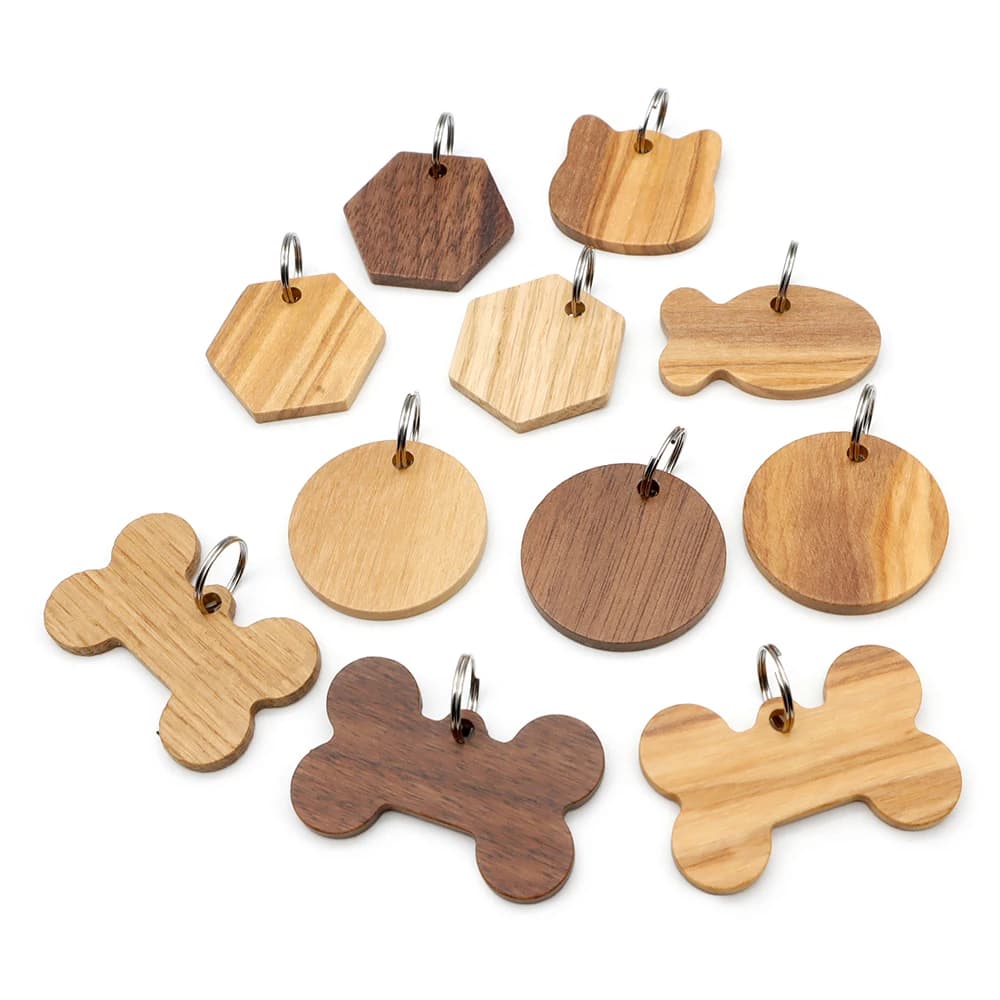 Étiquette d'identification de chien en bois, plaque signalétique personnalisée pour chiot, Anti-perte, rond, étiquettes nominatives pour chiens,