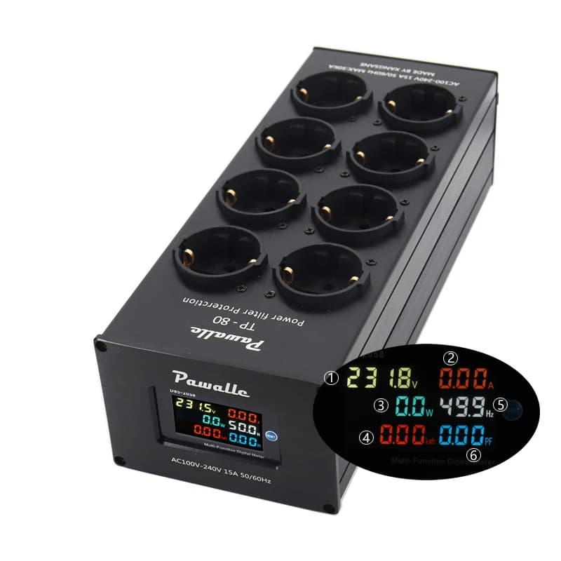 Pawalle Tp80 Audio bruit filtre d'alimentation ca climatiseur de puissance purificateur de puissance Protection contre les surtensions avec prise ue